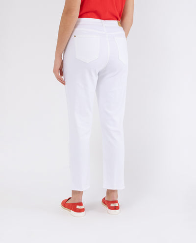 WHITE ROUNDED LOW CAPRI PANTS