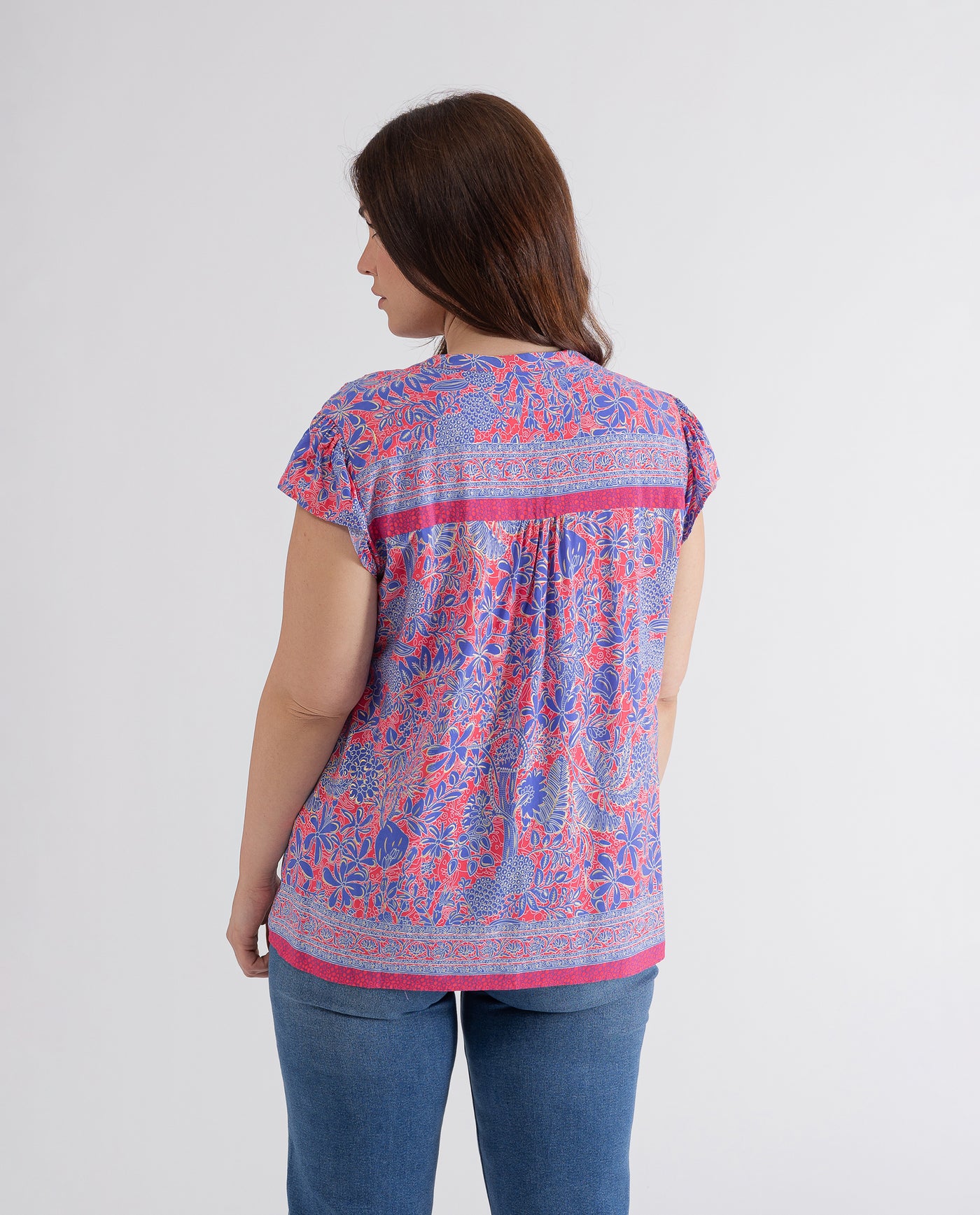 CORAL LAMINATED FLOWER PRINT BLOUSE
