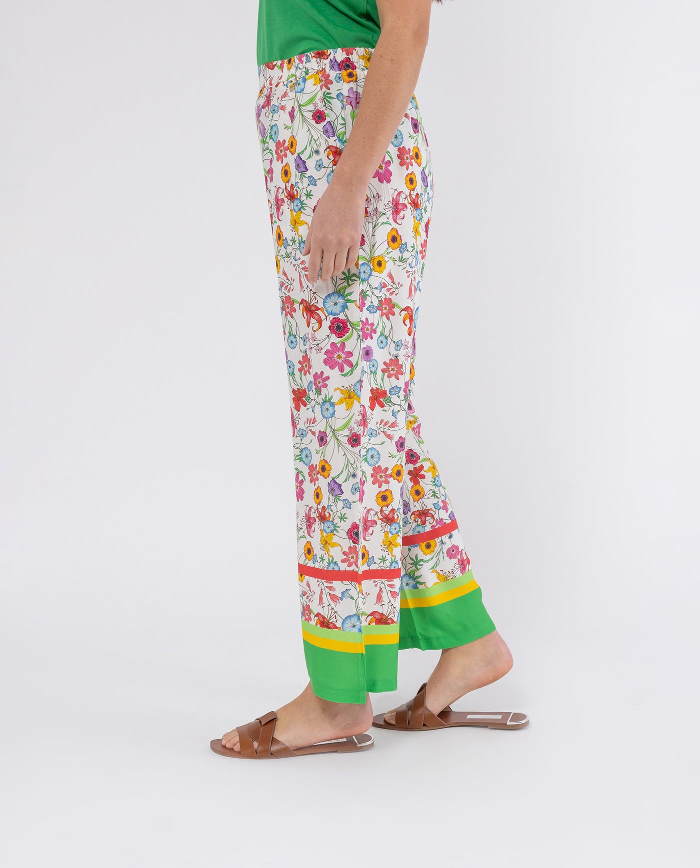 FLOWER PAJAMAS PANTS AND GREEN BORDER