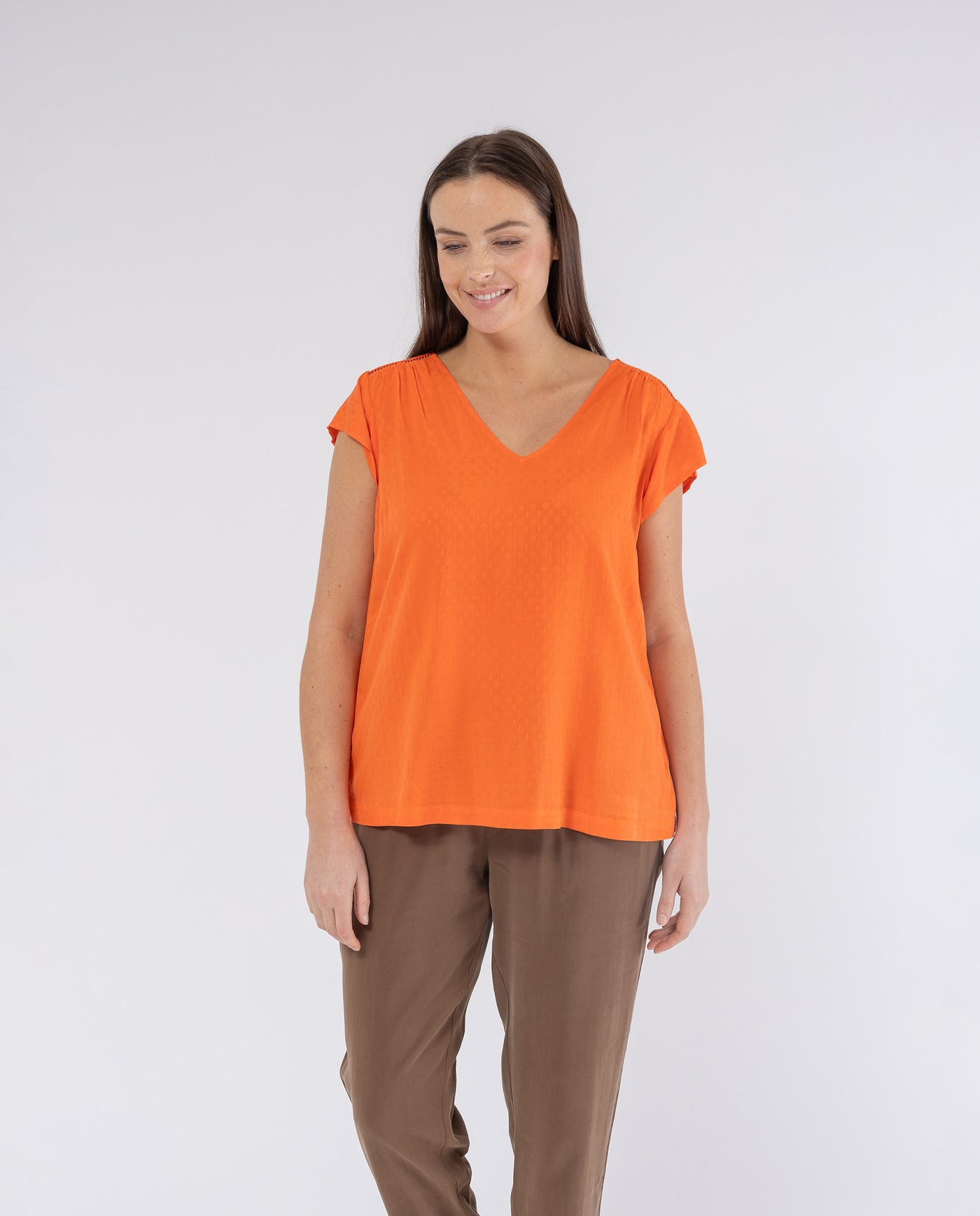 ORANGE PLAIN JACQUARD BLOUSE