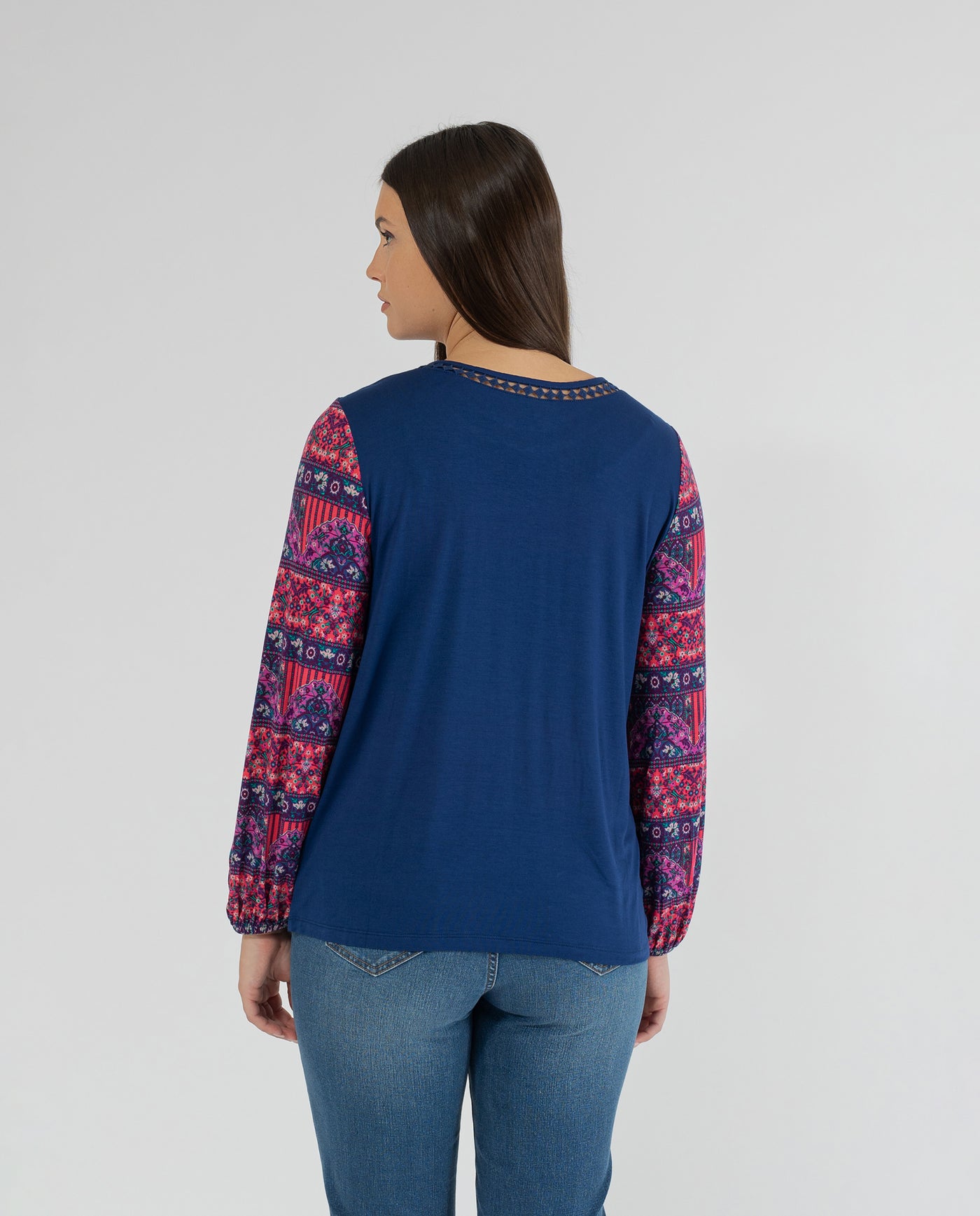 PUFF PRINT T-SHIRT WITH PRINTED SLEEVES, DARK BLUE