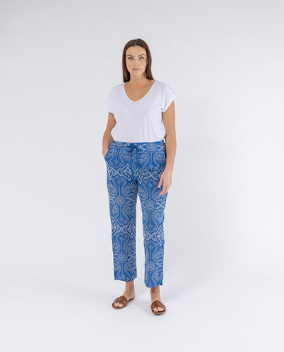 COBALT BLUE CONTRAST EMBROIDERY FABRIC PANTS