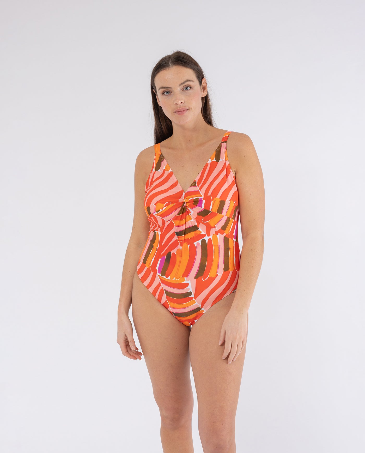 ABSTRACT PRINTED SWIMSUIT WITH ORANGE CUP