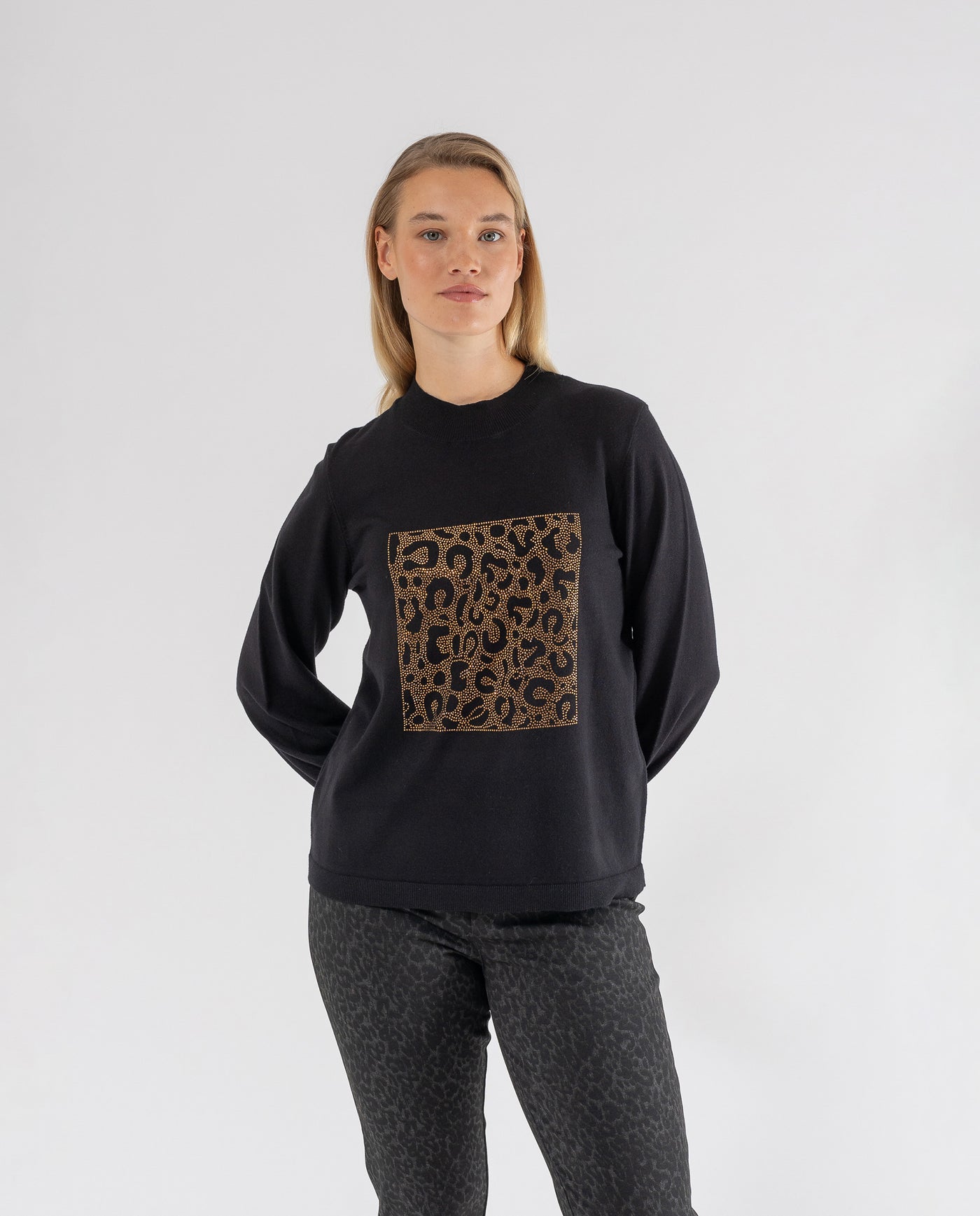 MAGLIA STAMPA ANIMALIER CON Strass NERI