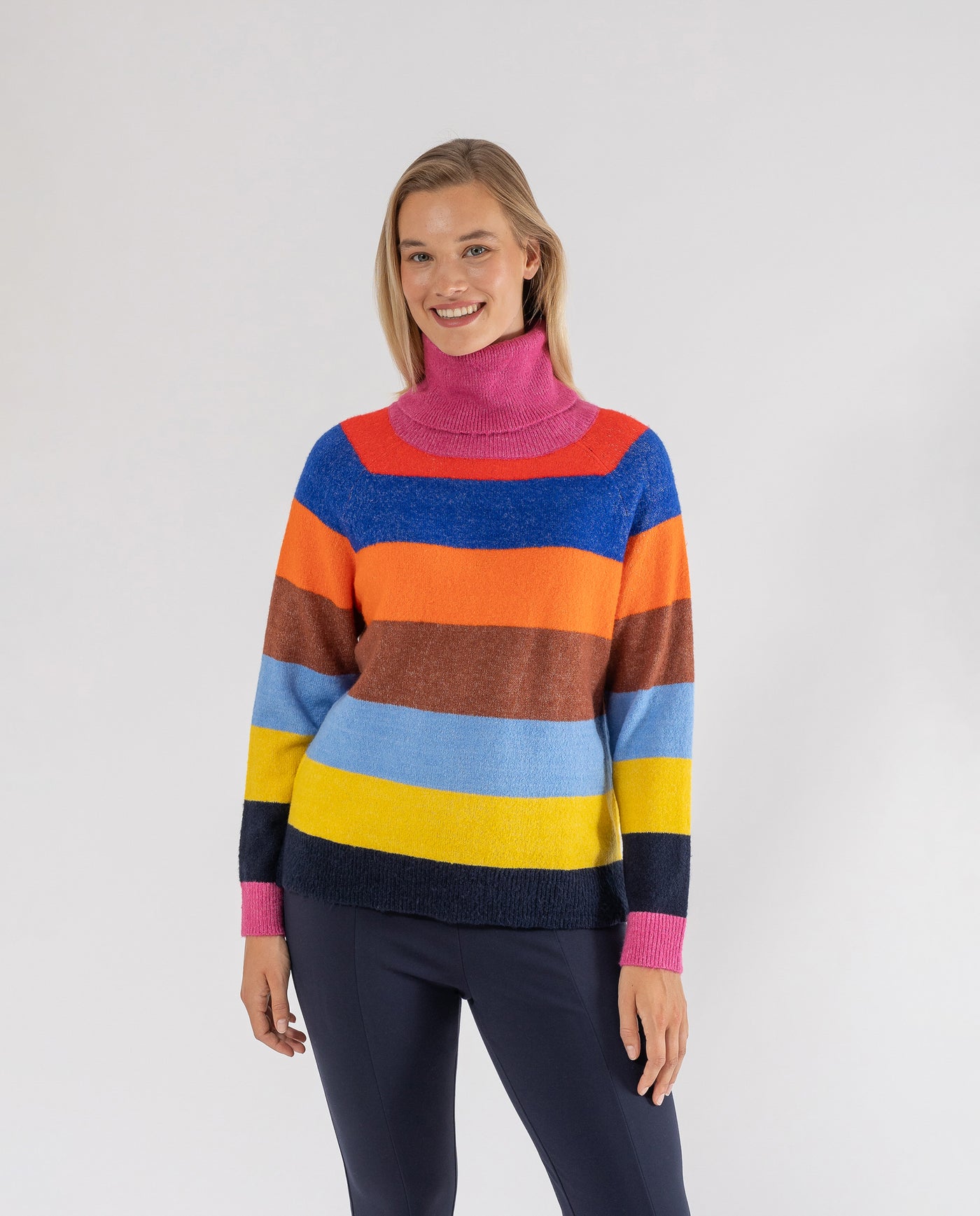 JERSEY RAYAS CUELLO VUELTO Y MANGA LARGA ROSA
