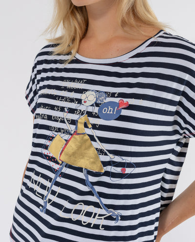CAMISETA RAYAS ESTAMPADO POSICIONAL AZUL MARINO