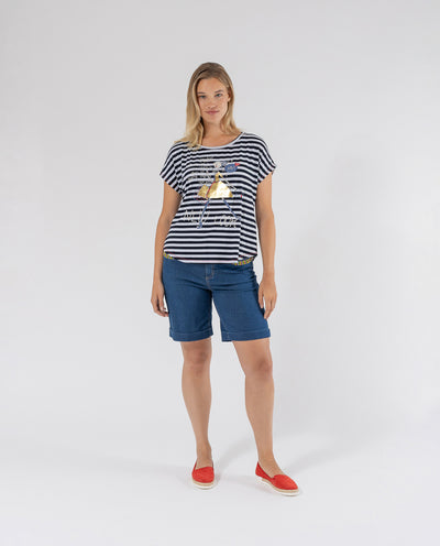CAMISETA RAYAS ESTAMPADO POSICIONAL AZUL MARINO