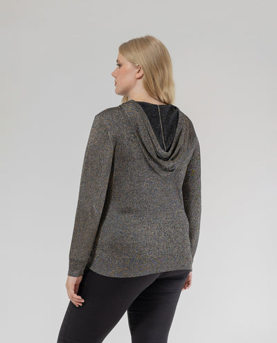 BLACK FRONT ZIP HOODED CARDIGAN