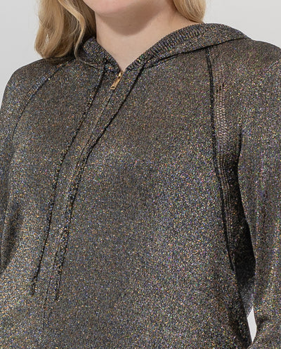 BLACK FRONT ZIP HOODED CARDIGAN