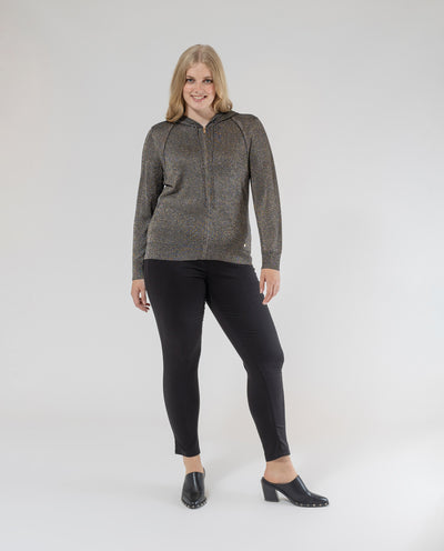 BLACK FRONT ZIP HOODED CARDIGAN
