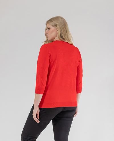 RED THREE-QUARTER SLEEVE ROUND NECK JERSEY