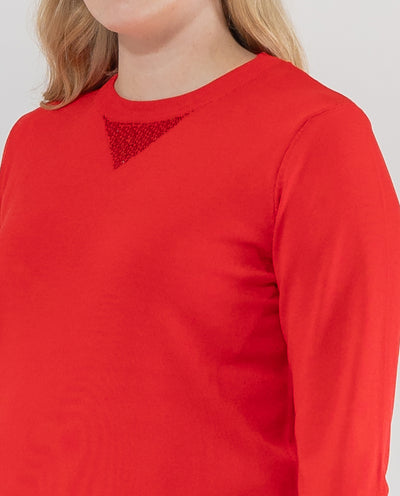 RED THREE-QUARTER SLEEVE ROUND NECK JERSEY
