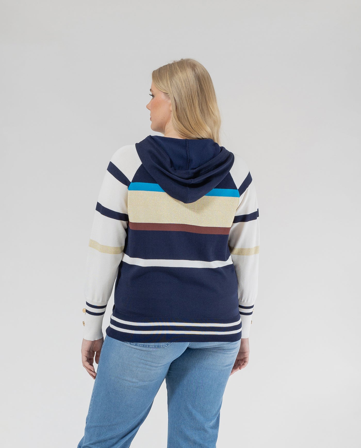 CARDIGAN RAYAS CON CAPUCHA Y CREMALLERA FRONTAL  CAMEL