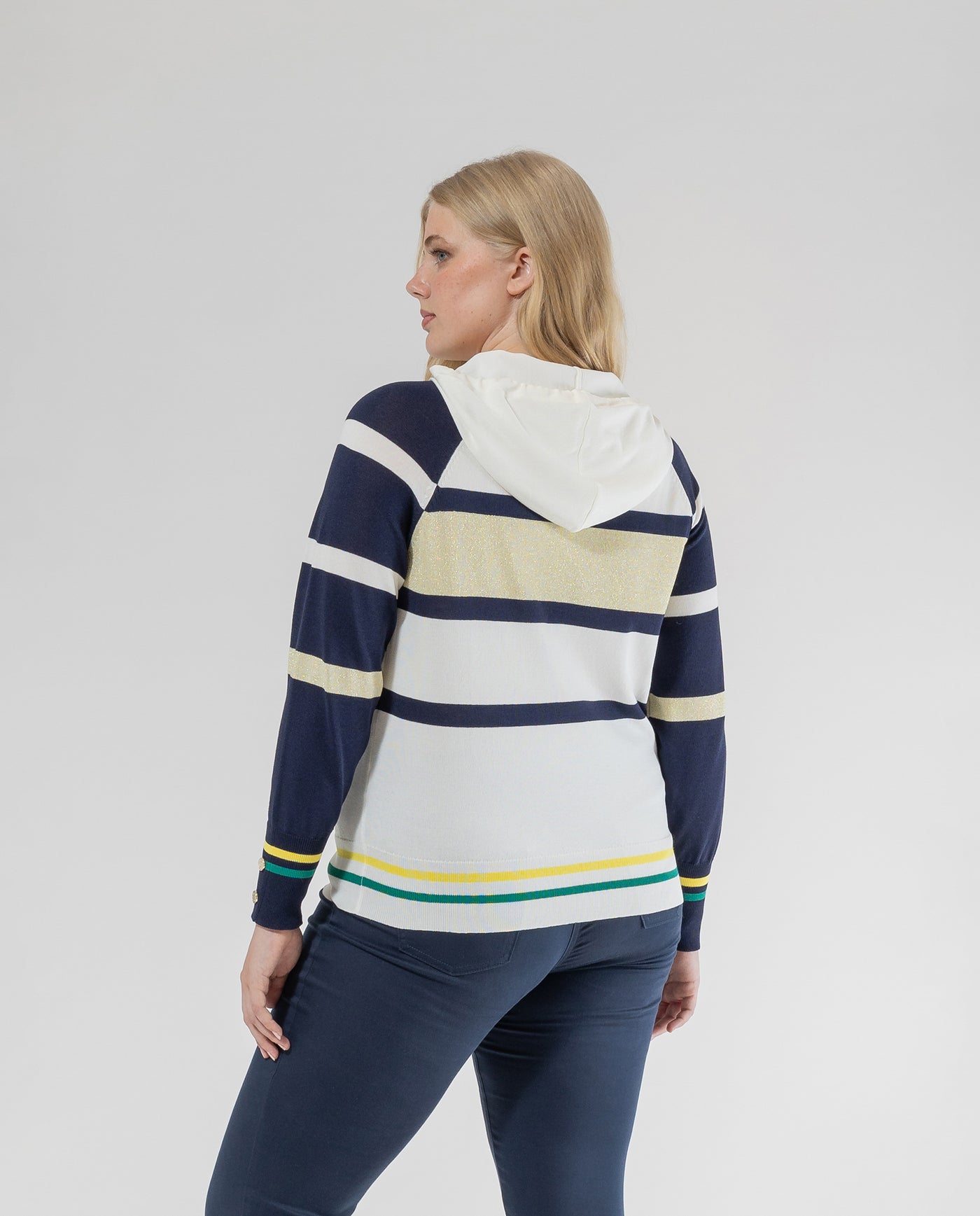 CARDIGAN RAYAS CON CAPUCHA Y CREMALLERA FRONTAL  VERDE