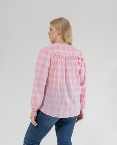 BLUSA ESTAMPADO VICHY CON CUELLO MAO  ROSA