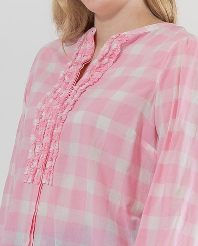 BLUSA ESTAMPADO VICHY CON CUELLO MAO  ROSA