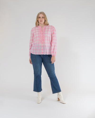 BLUSA ESTAMPADO VICHY CON CUELLO MAO  ROSA