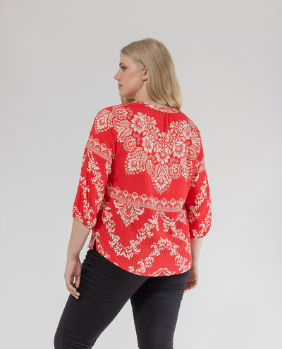 RED PRINTED V-NECK BLOUSE