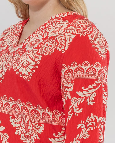 RED PRINTED V-NECK BLOUSE