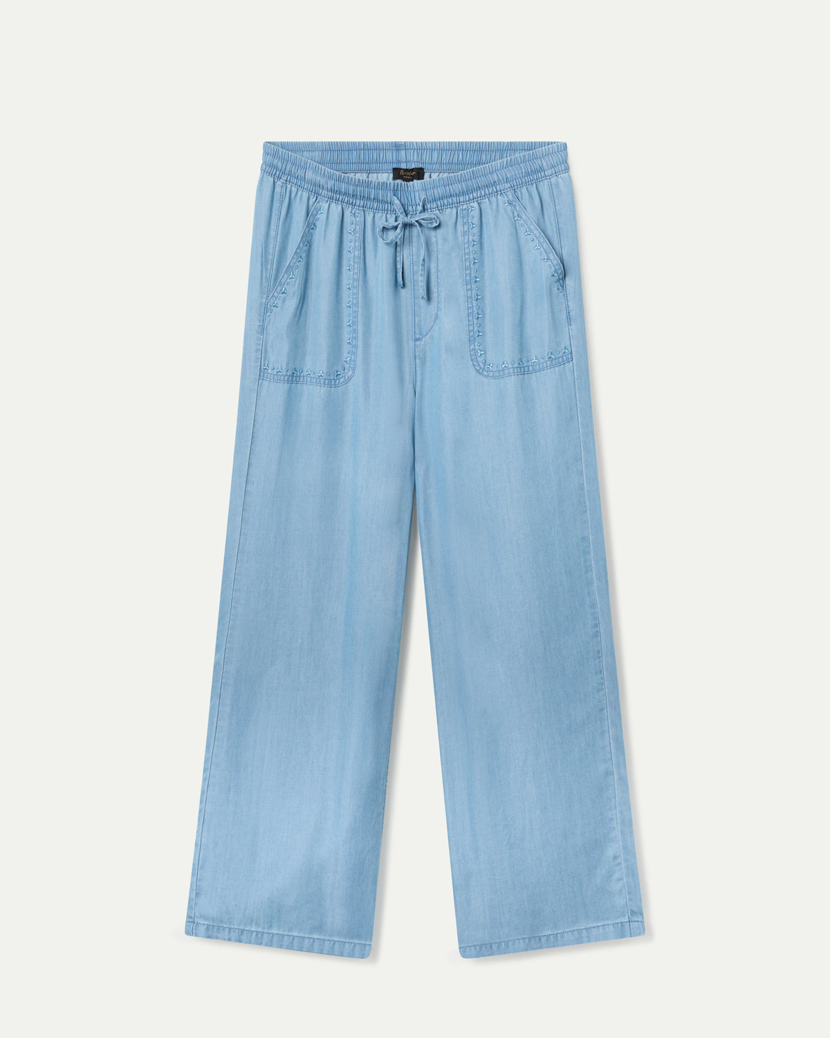 FLUID PANTS WITH EMBROIDERY ON POCKETS MEDIUM BLUE