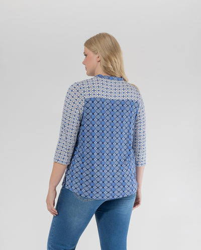 CAMISETA ESTAMPADOS COMBINADOS MANGA TRES CUARTOS  AZUL
