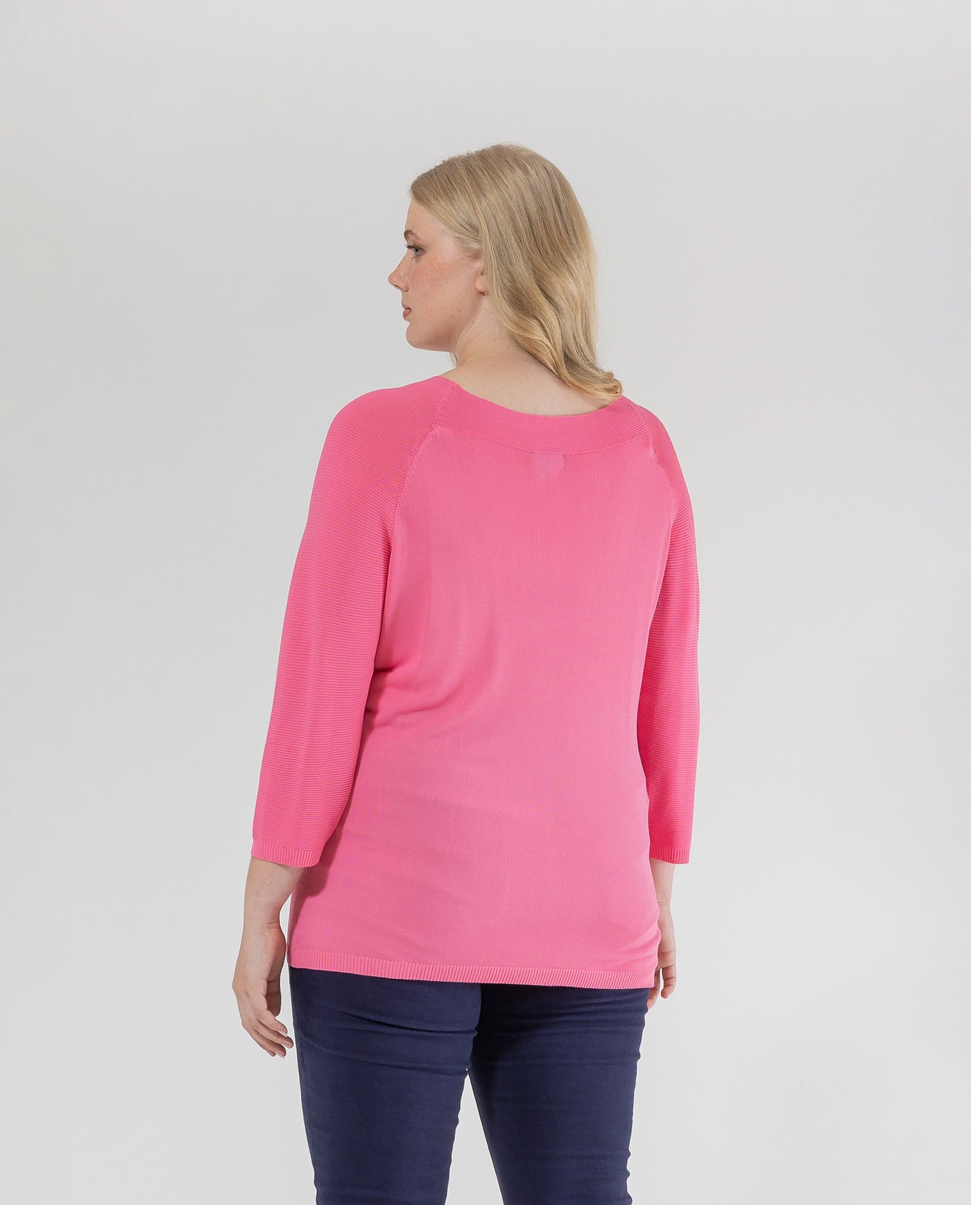 JERSEY CUELLO BARCO Y MANGA TRES CUARTOS ROSA