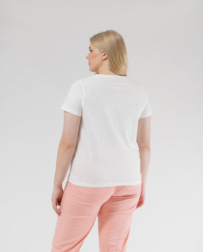 SHORT SLEEVE T-SHIRT WITH RAW FRONT EMBROIDERY