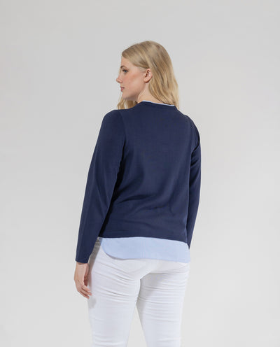 JERSEY ESCOTE PICO CUELLO MAO EN INTERIOR AZUL OSCURO