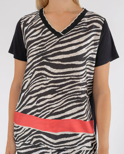 T-SHIRT IN DUE MATERIALI ZEBRA NERA
