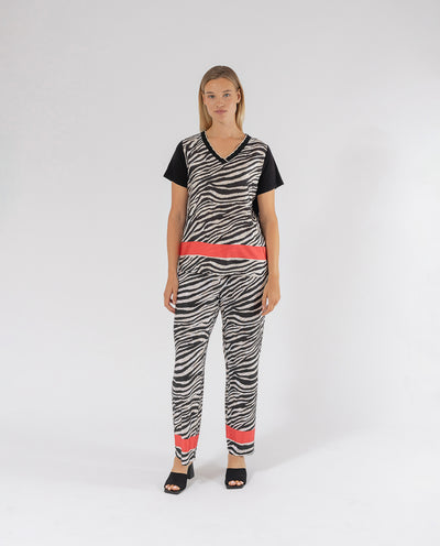 T-SHIRT IN DUE MATERIALI ZEBRA NERA
