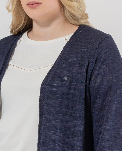CARDIGAN LARGO MANGA TRES CUARTOS CON DISEÑO DESAGUJADO  AZUL MARINO