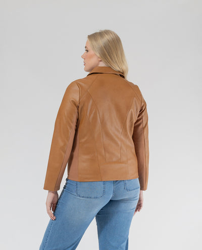 CAZADORA EFECTO PIEL CON CUELLO SOLAPA CUERO
