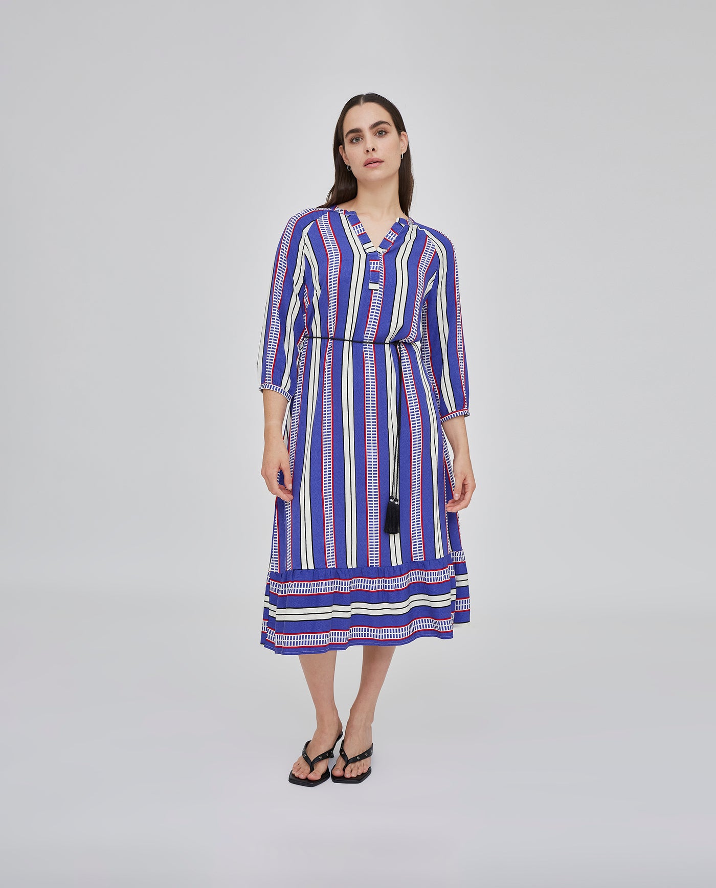 VESTIDO RAYAS LARGO MIDI AZUL