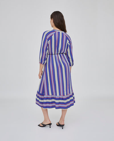 VESTIDO RAYAS LARGO MIDI AZUL