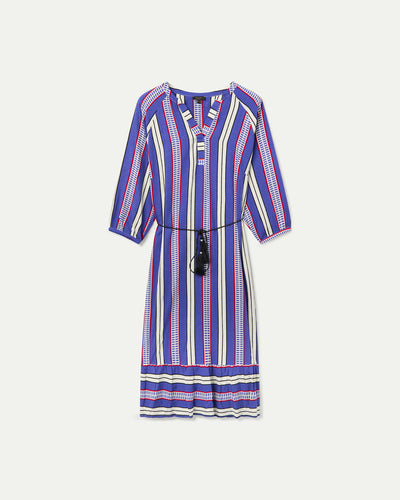 VESTIDO RAYAS LARGO MIDI AZUL