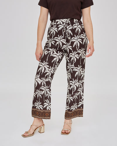 PANTALÓN RECTO ESTAMPADO CON CINTURA ELASTICA CRUDO