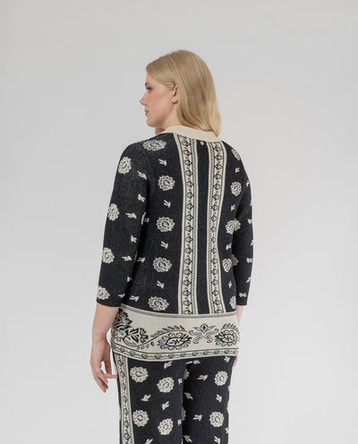 JACQUARD KNIT SWEATER WITH BLACK METALLIC THREAD