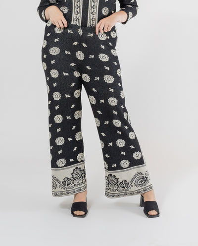 BLACK METALLIC THREAD JACQUARD KNITTED PANTS