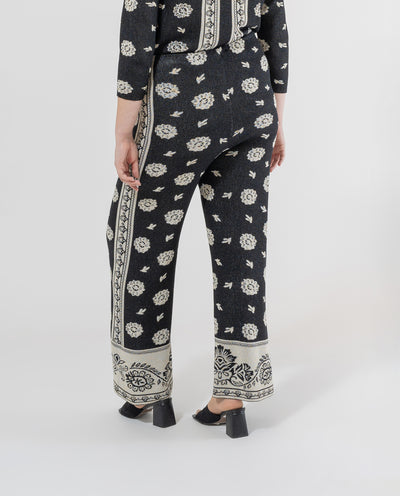 BLACK METALLIC THREAD JACQUARD KNITTED PANTS