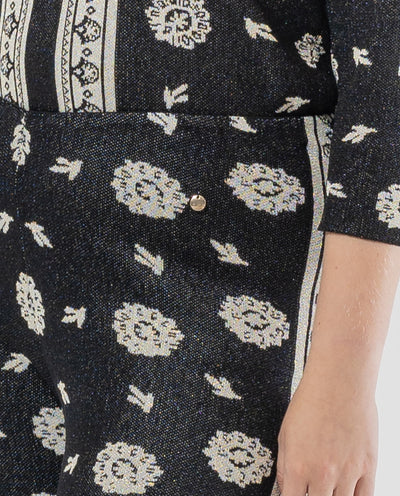 BLACK METALLIC THREAD JACQUARD KNITTED PANTS
