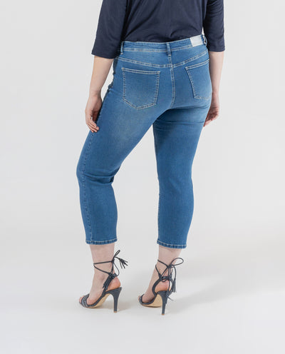 PANTALON CAPRI CON CANESU DELANTERO AZUL MEDIO