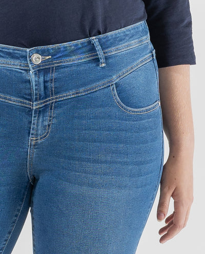 PANTALON CAPRI CON CANESU DELANTERO AZUL MEDIO