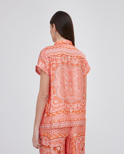 BLUSA CUELLO SOLAPA MANGA CORTA CON ESTAMPADO POSICIONAL NARANJA