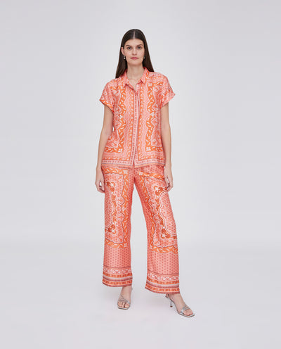 BLUSA CUELLO SOLAPA MANGA CORTA CON ESTAMPADO POSICIONAL NARANJA