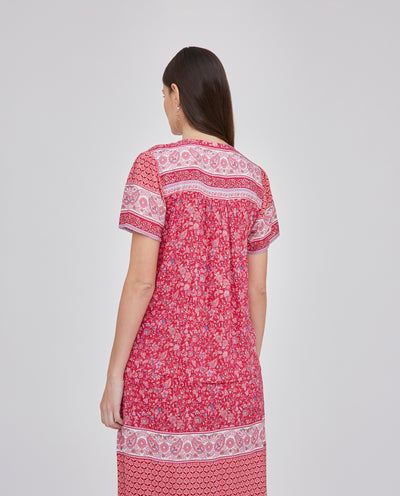 BLUSA ESTAMPADO POSICIONAL CON CUELLO MAO Y MANGA CORTA  ROSA