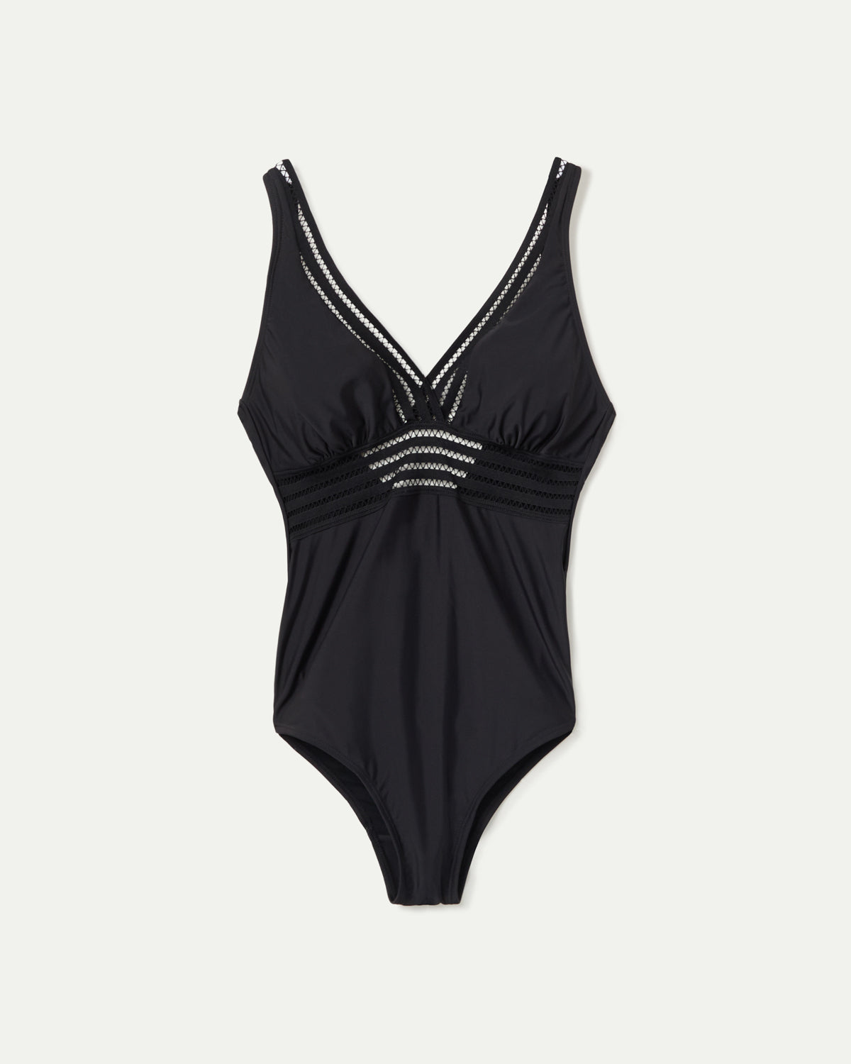 BAÑADOR ESCOTE PICO CON COPA EXTRAÍBLE Y CINTA CALADA NEGRO