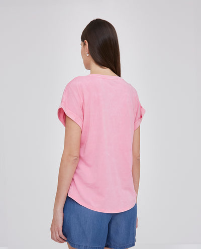 CAMISETA CUELLO REDONDO Y MANGA CORTA ROSA
