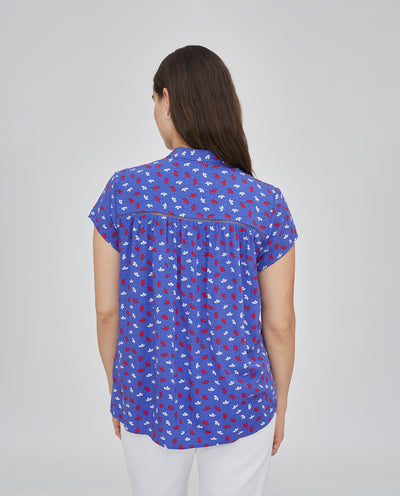 BLUSA CUELLO MAO CON MANGA CORTA AZUL MARINO