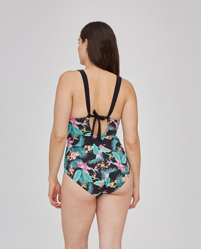 BAÑADOR ESTAMPADO CON TIRANTES MULTIPOSICIONES NEGRO