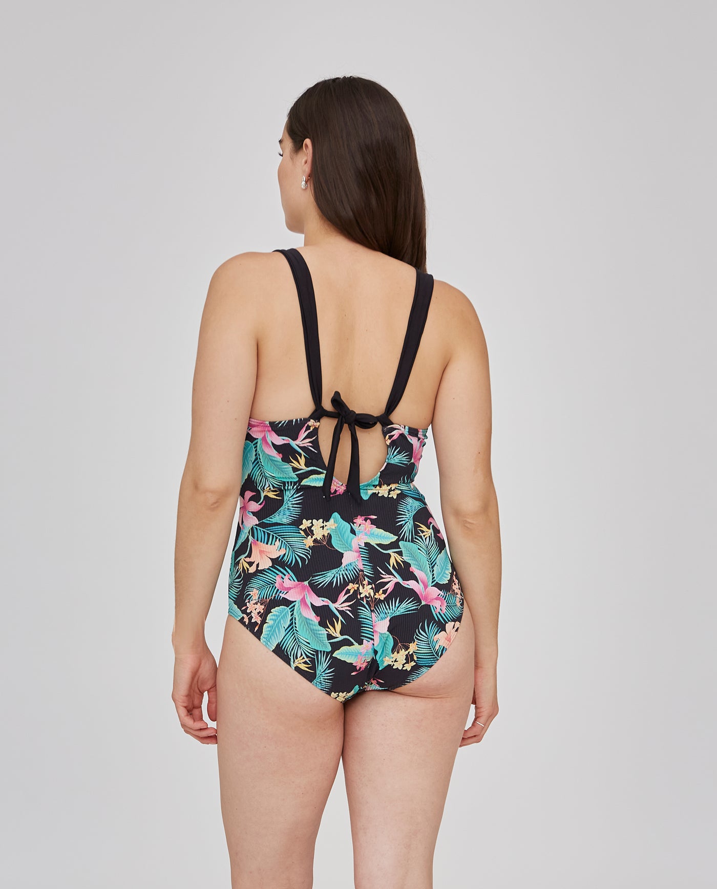 BAÑADOR ESTAMPADO CON TIRANTES MULTIPOSICIONES NEGRO